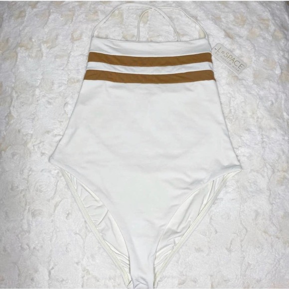 L Space High Impact One Piece Bitsy Cut Swimsuit Cream Tan Sz 12 XL NWT - Picture 5 of 12